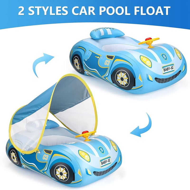 BOffer Baby Pool Float with 3D Car Design, PVC Baby Swim Float, Toddler Pool Float, Swimming Floats Seat Boat Pool Toys with Steering Wheel for 12-18, 12-24 Months, Age 2-3, 3+ Years Girl Boy - Image 5